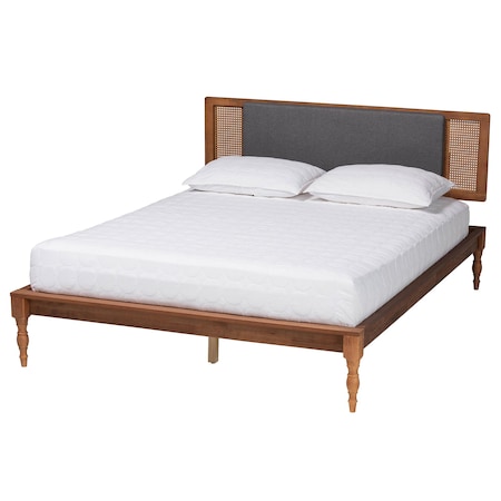 Baxton Studio Eliseo Mid-Century Modern Dark Grey Fabric and Walnut Brown Finished Wood Queen Size Platform Bed 239-12636-9820-ZORO
